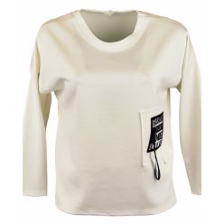   Egyszínű, puntó anyagból készült, molett, hosszú ujjú, környakú, olasz pulóver- krémfehér