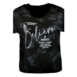   Belive arany feliratos batikolt elejű, hátul sima egyszínű pamut, rövid ujjú, környakú, fiatalos olasz felsőrész- fekete