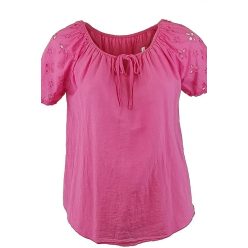   Kötős nyakú, fiatalos nyári géz anyagú olasz felsőrész, rövidujja madeira anyagból készült- pink
