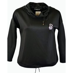   Egyszínű, kapucnis, vastagabb puntó anyagú, környakú, hosszú ujjú, fiatalos olasz felsőrész- fekete