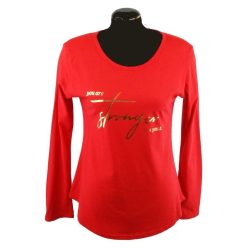   Stronger alany feliratos, hosszú ujjú, környakú, hosszú ujjú, kerekített aljú, fiatalos pamut anyagból készült felsőrész- piros