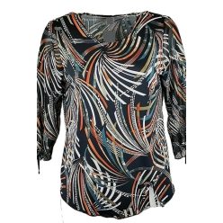   Maggi 3/4-es muszlin ujjú, környakú, legyező viszkóz anyagból készült molett lengyel tunika- fekete, barna, drapp