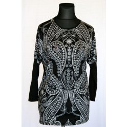   Lily amőba mintás elejű, vastagabb pamut anyagból készült, hosszú ujjú, környakú, felső- sötét szürke