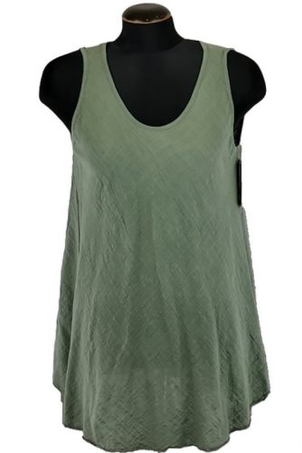 Egyszínű, "A"-vonalú fazonú, géz, ujjatlan felsőrész- keki zöld