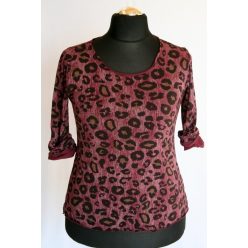  Ocelot mintás pamut anyagból készült, hosszú ujjú, környakú, foatalos olasz felső- fekete, bordó