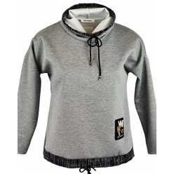   Egyszínű, vastagabb puntó anyagból készült, garbós nyakú, hosszú ujjú, fiatalos olasz felsőrész- szürke