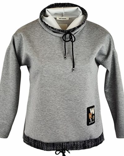 Egyszínű, vastagabb puntó anyagból készült, garbós nyakú, hosszú ujjú, fiatalos olasz felsőrész- szürke