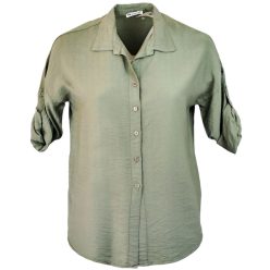   Galléros, gombos, egyszínű ing, felgombolható hosszú ujjú, egyenes fazonú, olasz fiatalos felsőrész- világos keki zöld